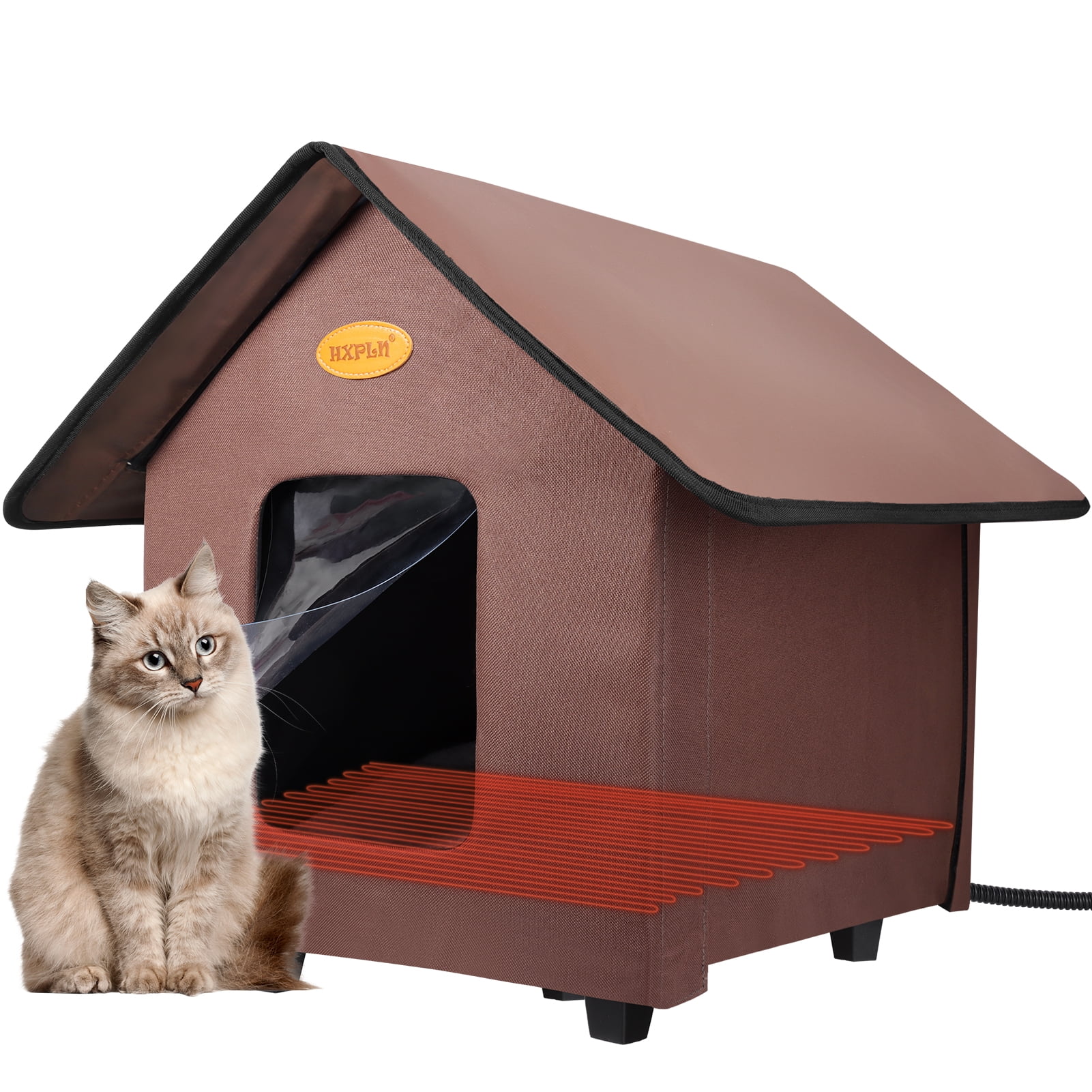 Heated Cat Houses for Outdoor Cats - Elevated Weatherproof Insulated Heated Outdoor Cat House for Winter - Feral Cat Shelter for Outside Cats - Outdoor Heated Cat House (Brown)