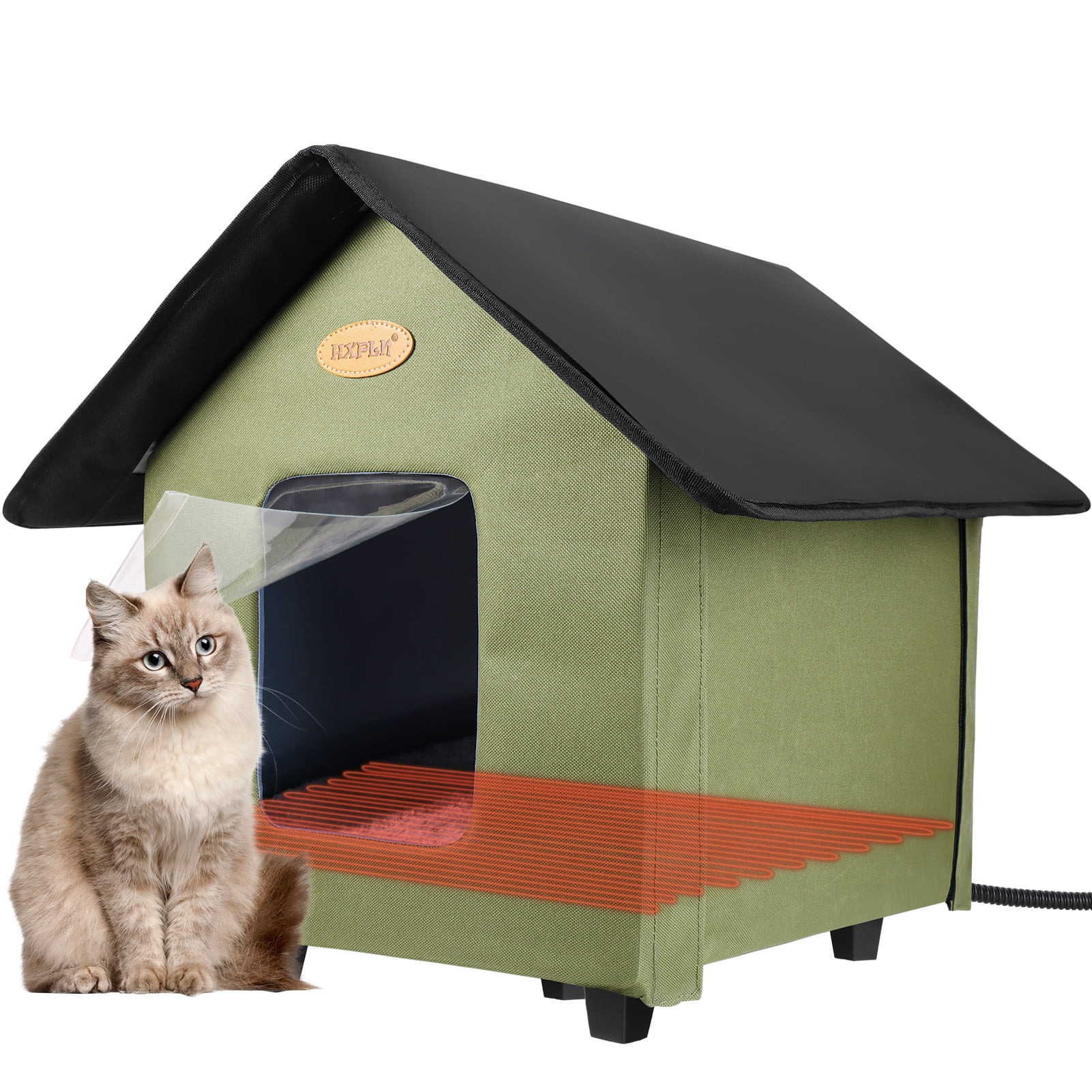 Heated Cat Houses for Outdoor Cats - Elevated Weatherproof Insulated Heated Outdoor Cat House for Winter - Feral Cat Shelter for Outside Cats - Outdoor Heated Cat House (Green)