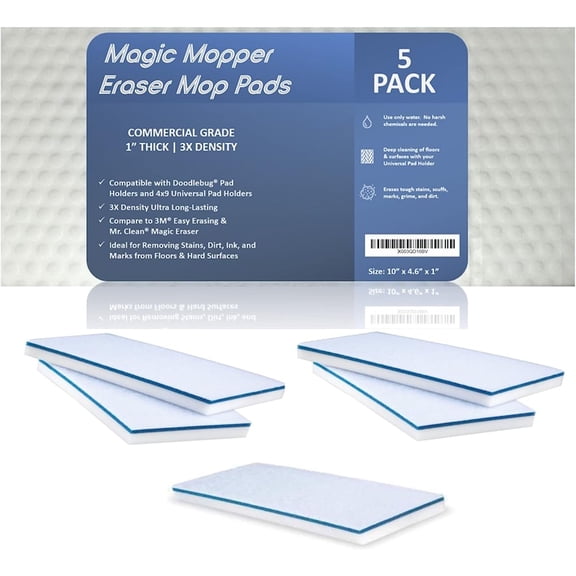 4610 Eraser Pads - 5 Pack 4.5" x 10" x 1" Commercial Grade Melamine Mop Sponges for Floor, Tile, Grout, Baseboard, Walls-Durable & Versatile Cleaning - Pack of 5