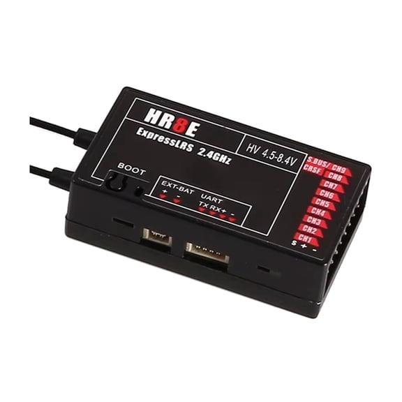 462E Small 9 Channel HR8E ELRS PWM Receiver Adapter 1800mm Antennae for Planes and Boats Support ExpressLRS Black