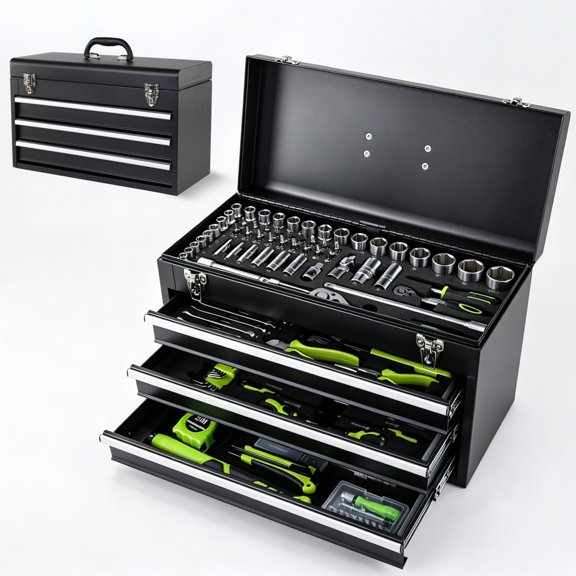 465-Piece Mechanics Tool Set with 3-Drawer Heavy Duty Metal Box Repair Tool Kit with Wrenches, Sockets, Screwdrivers & Pliers for Home Repair & Workshop Use