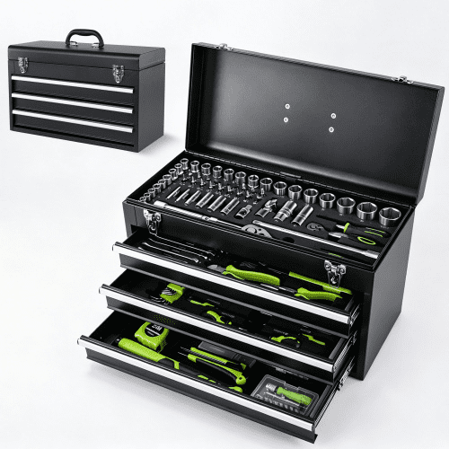 465-Piece Mechanics Tool Set with 3-Drawer Heavy Duty Steel Box, CR-V Professional Mechanic Tool Kit for Car & Home