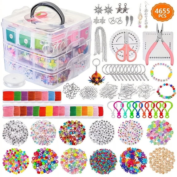 4655pcs Fashion Jewelry Making Kit, Includes Beads, Elastic Cord, Tools & Accessories for Craft Classes, Party Activities, Creative Gift Making, and Valentine's Day Gifts