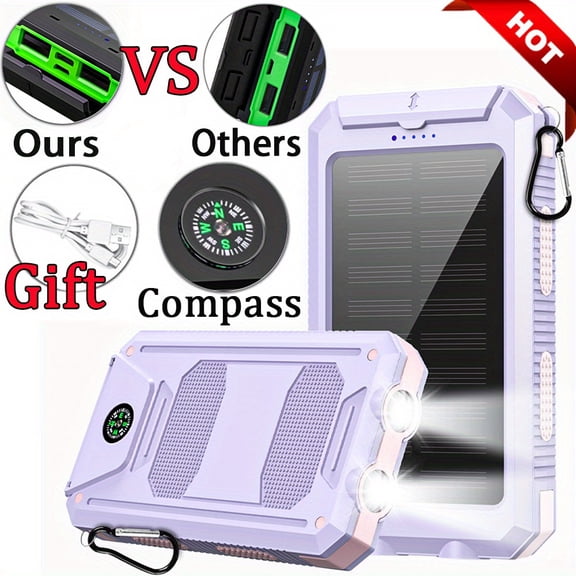 46800mAh Solar Power Bank, Portable USB‑C Charger with Flashlight & Compass, Outdoor Solar Phone Charger for Camping Hiking Travel, Compatible with iPhone & Android Devices, Ideal Festival Gift