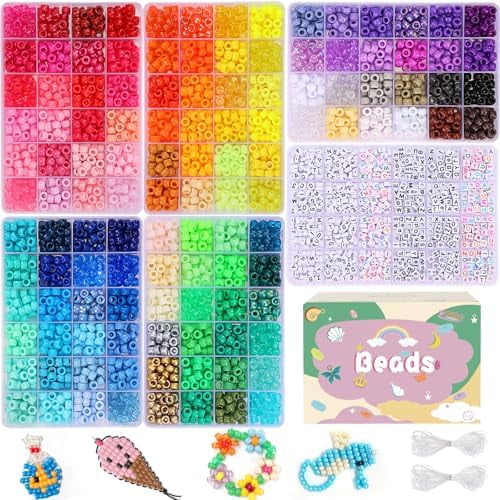 4680pcs Pony Beads Friendship Bracelets Making Kit, Colors Kandi Beads Set for Jewelry Making, 3840pcs Plastic Rainbow Bead and 840pcs Letter Beads for Gift, Necklace and Craft