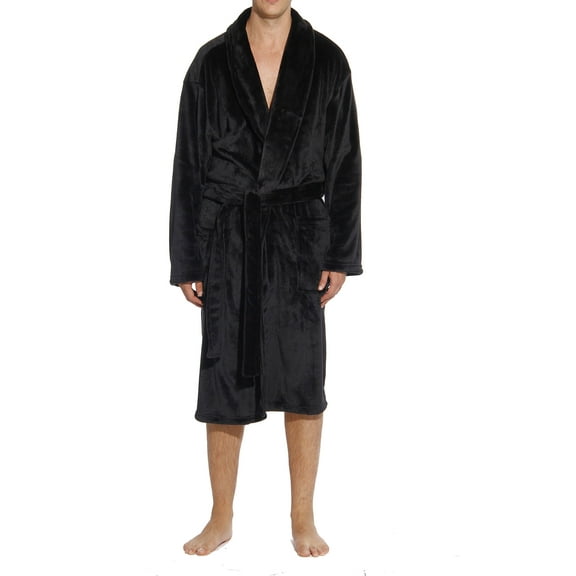 46901-BLK-M #FollowMe Velour Robe / Robes for Men (Black, Medium)