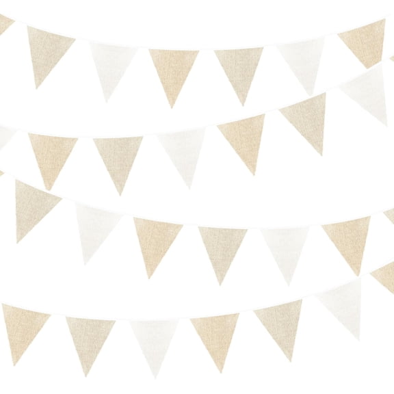 46Ft Burlap Party Decorations White Beige Burlap Banner Triangle Pennant Flag Linen Bunting Garland Streamers for Vintage Birthday Wedding Rustic Engagement Easter Farmers Market Party Decor Supplies