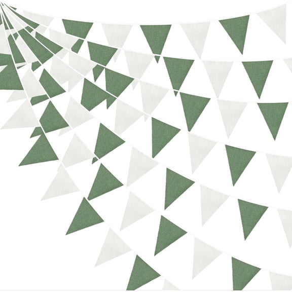 46Ft Green White Party Decorations Sage Green White Burlap Banner Triangle Pennant Flag Linen Bunting Garland Streamers for Jungle Safari Birthday Wedding Golf Baby Shower Summer Party Decorations