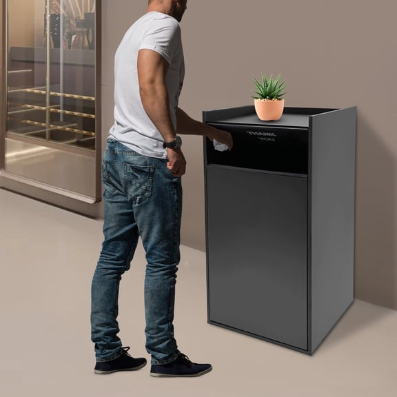 46In Black Eco Board Commercial Trash Can 30Gal Large Capacity Max Load 110.23Lbs Waste Bin