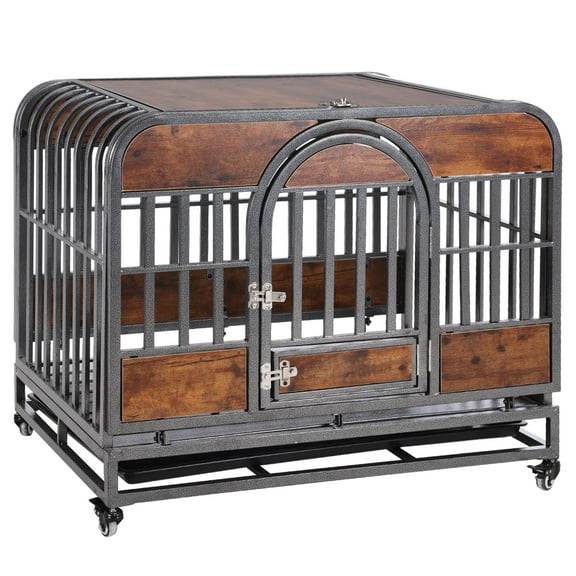 46Inch Dog Crates Furniture With Removable TraysHeavy Duty High Anxiety Dog Crate For Indoor & Outdoor