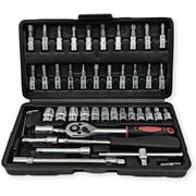 46PCS 1/4" Drive Socket Ratchet Wrench Set, 72-Tooth Reversible Ratchet, Metric Bits, Extension Bar, Storage Case for Auto and Home Repair