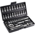 thumbnail image 1 of 46PCS 1/4 Inch Wrench Set,Drive Car Repair Tool Ratchet Torque Wrench Kit with Box, Ratchet Wrenches Set with CR-V Sockets Metric & Extension Bar, Socket Wrench Set for Automotive Repair & Home Use, 1 of 7