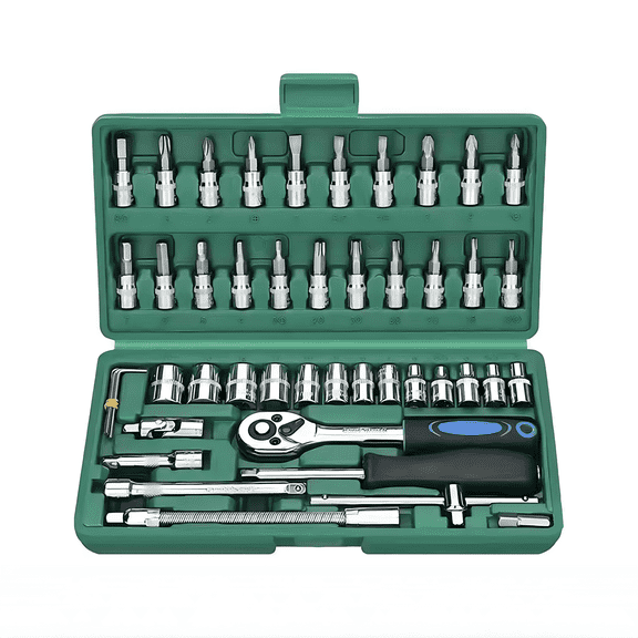 46PCS 1/4 inch Drive Socket Set Power Ratchet Wrenches with 45 Adjustment Tools Mechanic Tool Kits for Household Auto Repair