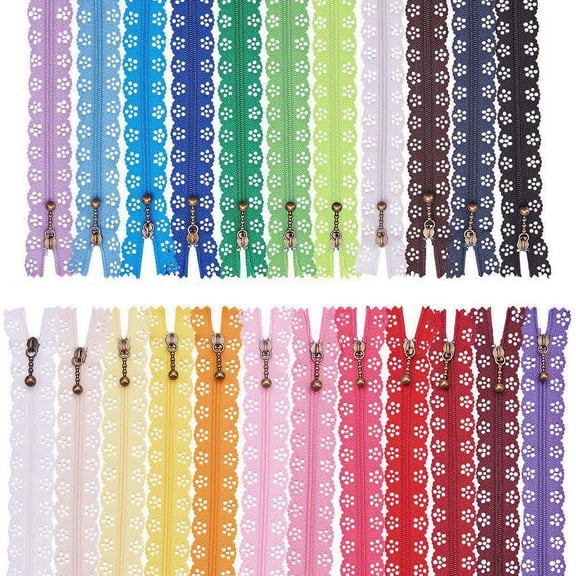 46PCS 16 Inch(40cm) DIY Nylon Coil Flower Zipper Lace Zippers for DIY Making