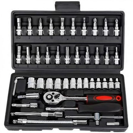 46PCS Socket Ratchet Wrench Set, Metric & SAE, 1/4" Drive Car Repair Tool Kit