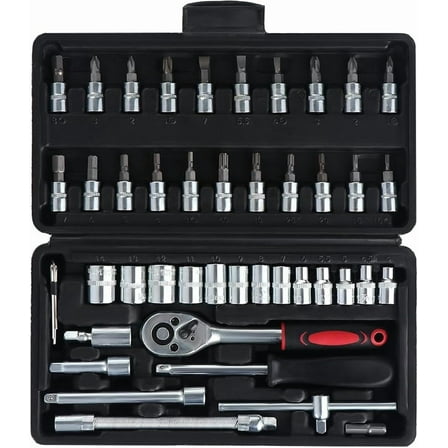 46PCS Spanner Combination Socket Tool Set Kit Auto Car Repair Tool - Ratchet Wrench Set METRIC/SAE 1/4" Drive w/Case