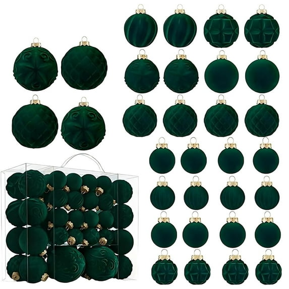 46PCS Velvet Christmas Ball Ornaments Set, 3 Sizes Flocked Shatterproof Xmas Tree Decor, Assorted Hanging Ornaments with Loop for Holiday Home Decor, Christmas Tree, Mantel, Party Decoration