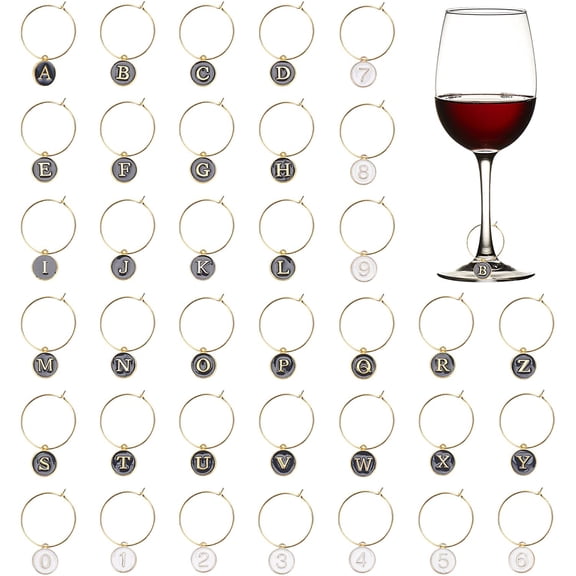 46Pcs 2 Styles Wine Glass Charms Wine Glass Rings Tags Metal Letters Glass Charm for DIY Making
