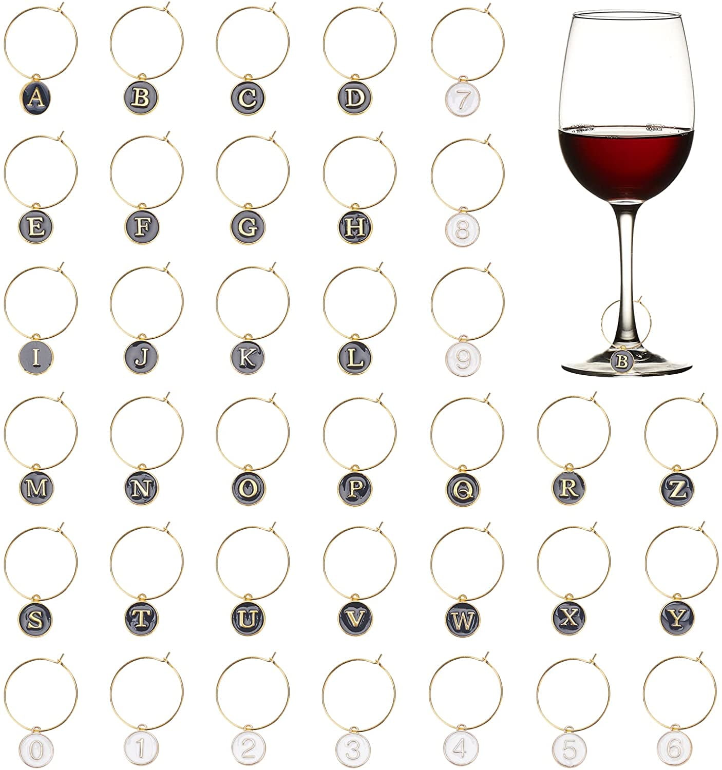SUNNYCLUE 1 Box 16Pcs 16 Styles Wine Glass Charm Rings Bulk Food Wine  Charms Silver Glass Maker Identifier Stainless Steel Goblet Glass Tags  Rings