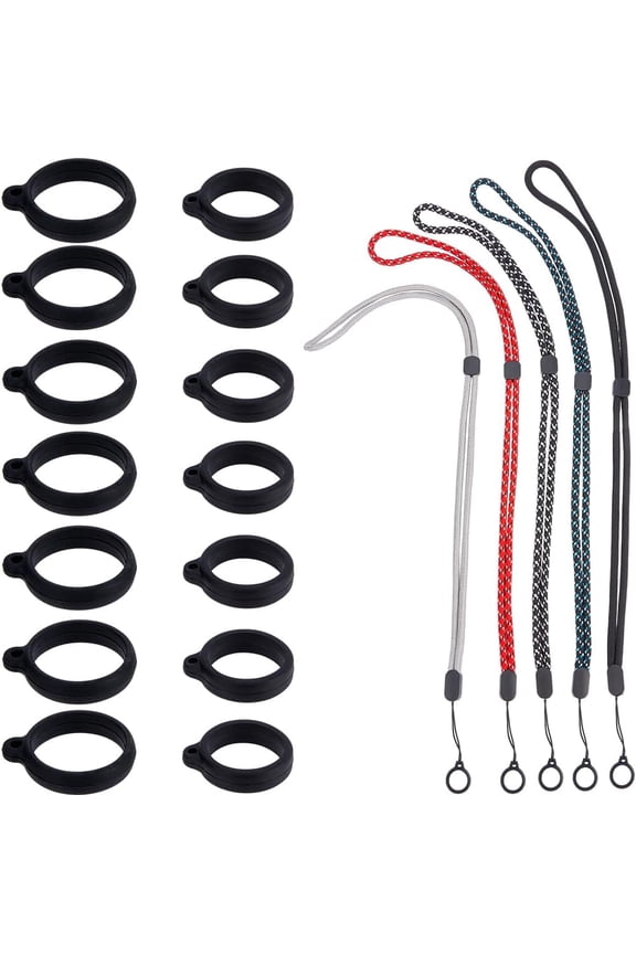46Pcs Anti-Lost Necklace Lanyard Set Including 5 Styles Lanyards Neck Strap Pendant Holder with 41Pcs Black Silicone Rubber Rings
