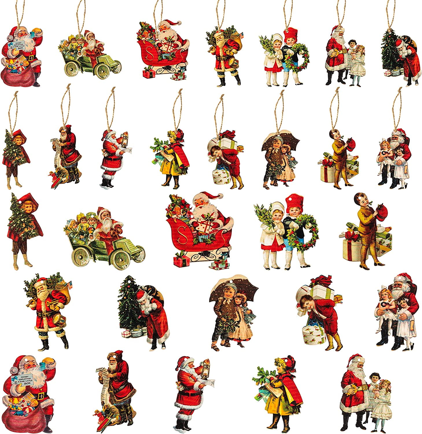 46Pcs Christmas Victorian Style Banner Vintage Santa Claus Ornaments,Xmas Party Theme Decor Anniversary or Xmas for Party Decor