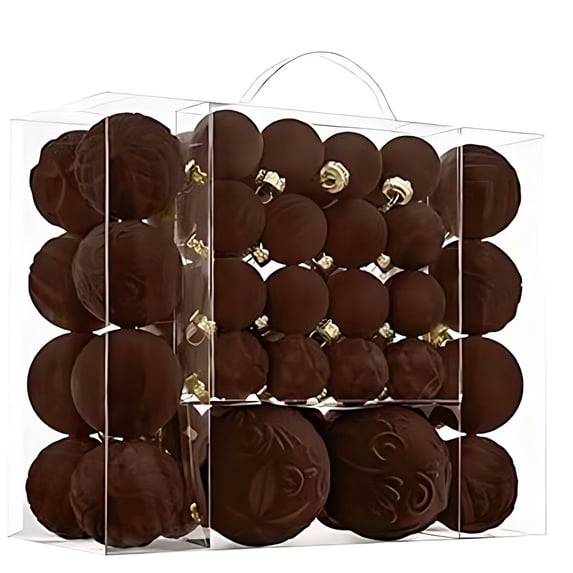 46Pcs Flocked Velvet Christmas Balls Ornaments,Shatterproof Plastic Hanging Baubles in Assorted Sizes&Styles,Luxurious Flocked Texture for Christmas Tree,Holiday Party & Home Decor,Brown