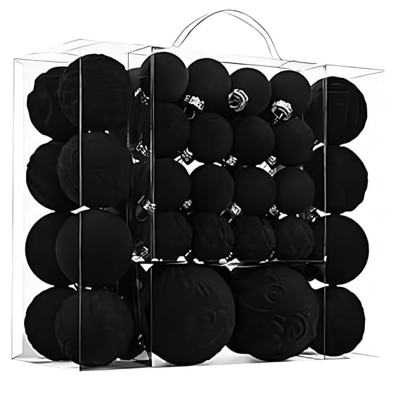 46Pcs Flocked Velvet Christmas Balls Set, Multi‑Size Plastic Xmas Hanging Ornaments, Velvet Baubles With Metal Buckle for Christmas Tree Wreath Mantel Home Holiday Decor
