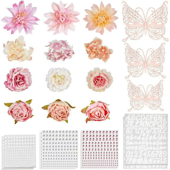 46Pcs Graduation Caps Decorations Kits Faux Flower Heads Butterfly Stickers Self Adhesive Rhinestones Glitter Number Alphabet Letter Sticker for Grad Caps Topper DIY Craft Art Decor DIY