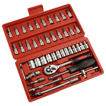 46Pcs Set 1/4" Ratchet Wrench Combination Socket Tool Set Kit Mechanical Tool Kit, Metric, with Storage Case Upgrade Compact Tool Set for Car