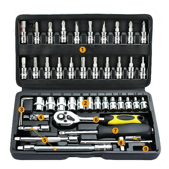 46Pcs/Set Spanner Socket Screwdriver 1/4 Car Repair Tool Ratchet Wrench Box Kit