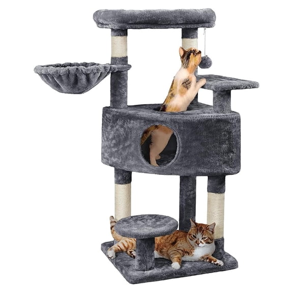 46in Cat Tower for Indoor Cats, with Condos & Scratching Posts, Large Cat House Activity Center for Kittens