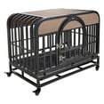 46in Indestructible Dog Crate Kennel With Removable Trays Wheels Heavy