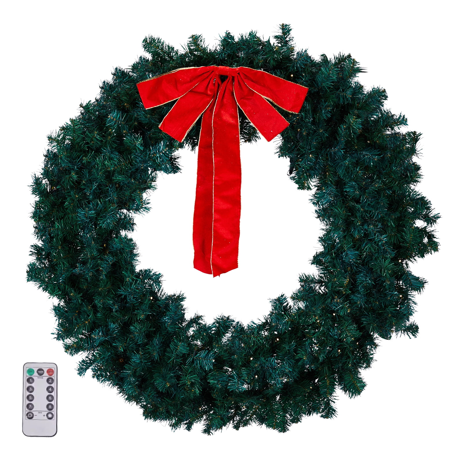 46in Pre-lit Christmas Wreath, Lighted Artificial Xmas Wreath with 150 Warm & Multi-color Lights and 450 PVC Tips, Remote Control Stepless Dimming, for Front Door Gate Wall Xmas Party Decorations