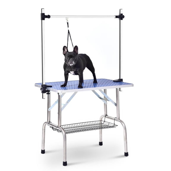 46in Professional Pet Grooming Table for Dogs and Cats, Heavy Duty Grooming Station with Adjustable Arm, Noose & Storage Basket, Non-Slip Surface, 300LBS Capacity, Blue, Portable for Home & Salon