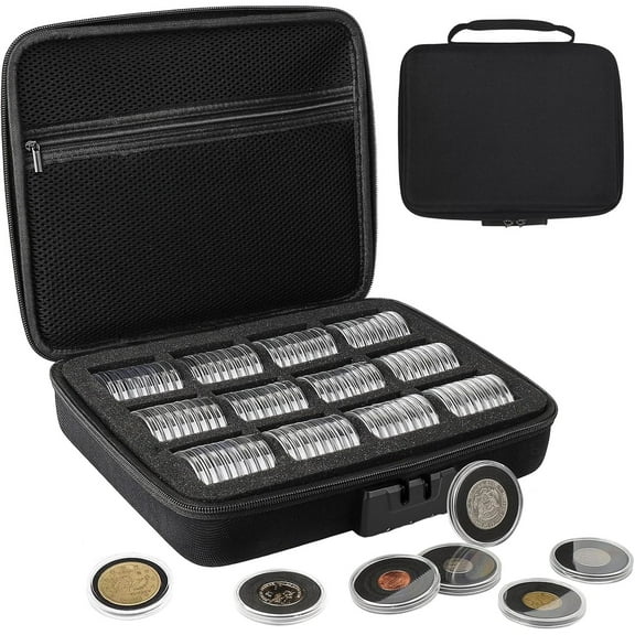 46mm Coin Capsules with 11 Sizes Foam Gasket and Plastic Storage Organizer Box, Coin Storage Case with Lock Coin Collection Supplies for Dime,Cent,Nickel,Quarter,Silver Dollar,Half Dollar