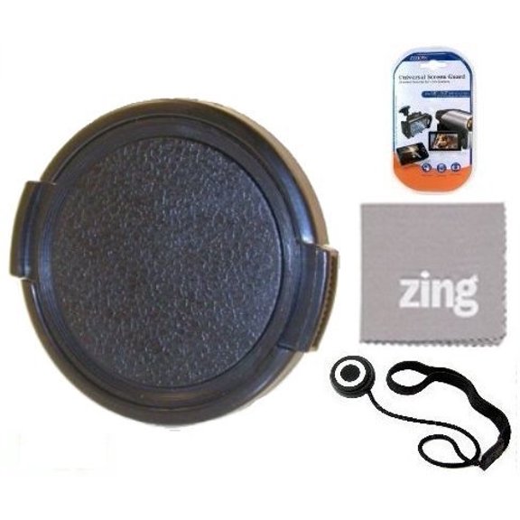 46mm Universal Snap-On Lens Cap For CANON HDC-HS900K HDC-TM700 HDC-TM900k CAMCORDER + Cap Keeper + MicroFiber Cleaning Cloth + LCD Screen Protectors