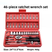 46pc Drive Socket Set 1/4 Inch Ratchet Wrench Set with Sockets Metric Hex Bit Socket Set Mechanic Tool Kits for Auto Repair Hous