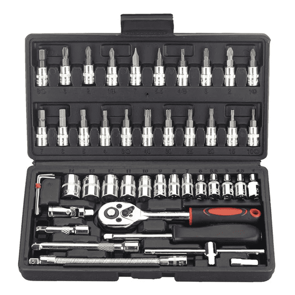 46 Piece Mechanic Tool Set, 1/4 Inch Drive Ratchet Wrench and Socket Kit for Automotive and DIY Use