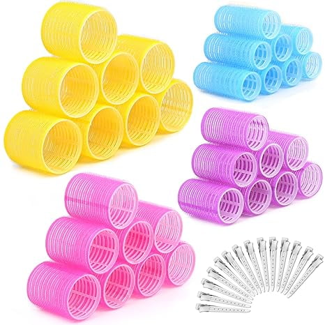 46pcs Hair Curlers Rollers, Big Hair Roller Sets with Stainless Steel Duckbill Clip, 4 Size Self Grip Hair Curlers Rollers for Long Medium Short Thick Fine Thin Hair Bangs Volume