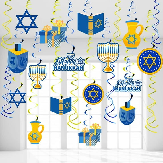 46pcs Hanukkah Hanging Swirl Decorations - Chanukah Party Decorations, Holiday Chanukah Themed Ceiling Cutouts Decor for Happy Hanukkah Home Indoor Outdoor Supplies