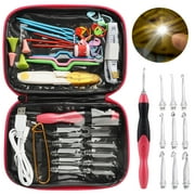46pcs Lighted Crochet Hooks with Case, DISEN LED Knitting Lite Hooks Set with 9 Interchangeable Heads