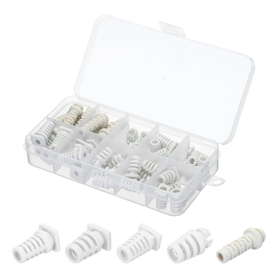46pcs Strain Relief Cord Connector Assortment Cable Bushing Boot Sleeve for Electric Cable Cord Insulation, White