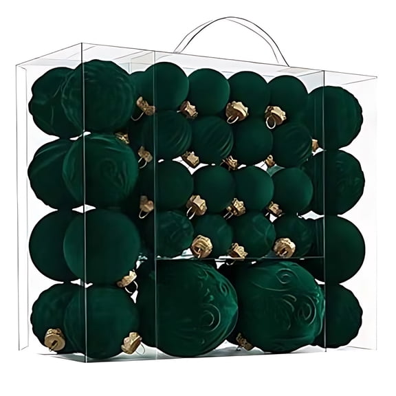 46pcs Velvet Flocked Christmas Balls – Brown Plastic Christmas Tree Ornaments with Hanging Ropes and Metal Buckles, Decorative Holiday Baubles for Xmas Tree, Wreath, or Home Décor