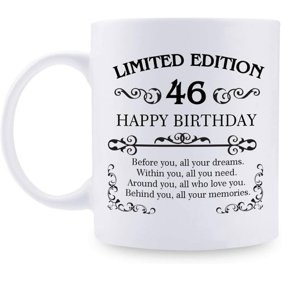 46th Birthday Gifts for Women Men - 11 oz Coffee Mug - 46 Year Old Present Ideas for Mom, Dad, Wife, Husband, Son, Daughter, Friend, Colleague, Coworker (46th Birthday Gift)