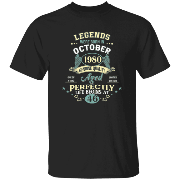46th Birthday Shirt, Legends Were Born in October 1980 Bday Retro T-Shirt