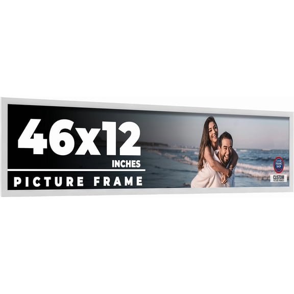 46x12 Frame White Solid Wood Picture Frame Includes UV Acrylic Shatter Guard Front, Acid Free Foam