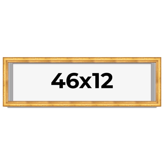 46x12 Shadow Box Frame Gold | 1.75 Inches Deep Real Wood Traditional Shadowbox Display Frame | UV