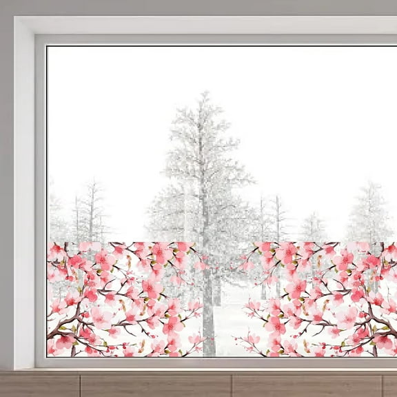 46x15/116x38cm Large Cherry Blossom Floral Window Clings Double Sided Nature Flowers Window Decals Spring Window Stickers Non Adhesive Static Vinyl Film