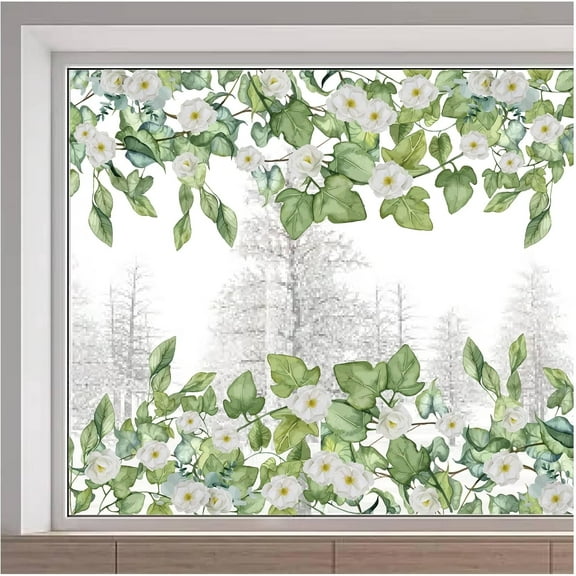 46x15/116x38cm Large Hanging Green Vine Wall Decal Stickers Double Sided Nature Flowers Window Stickers Non Adhesive Static Vinyl Film for Glass Sliding Door Green DIY