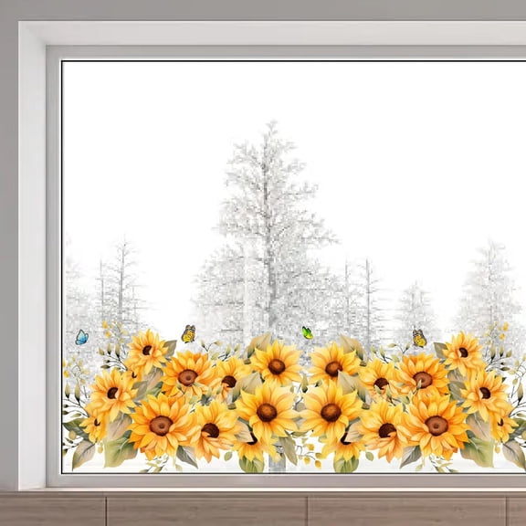 46x15/116x38cm Large Sunflower Floral Window Clings Double Sided Butterfly Window Decals Spring Window Stickers Non Adhesive Static Vinyl Film for Glass Prevent Bird Strikes